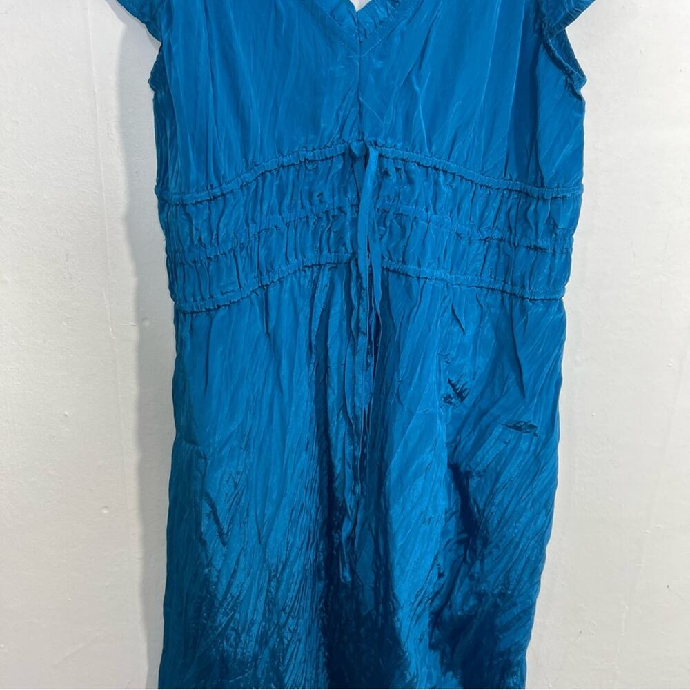 J Crew Palermo Viscose Blend Crinkle Sea Blue Travel Midi Dress Size LP NWT - Picture 9 of 16